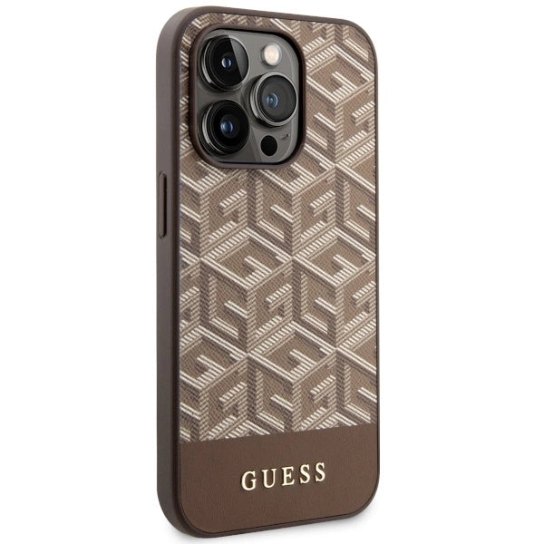 Guess GUHMP14LHGCFSEW iPhone 14 Pro 6.1" brun/brun hårdkasse GCube Stripes MagSafe
