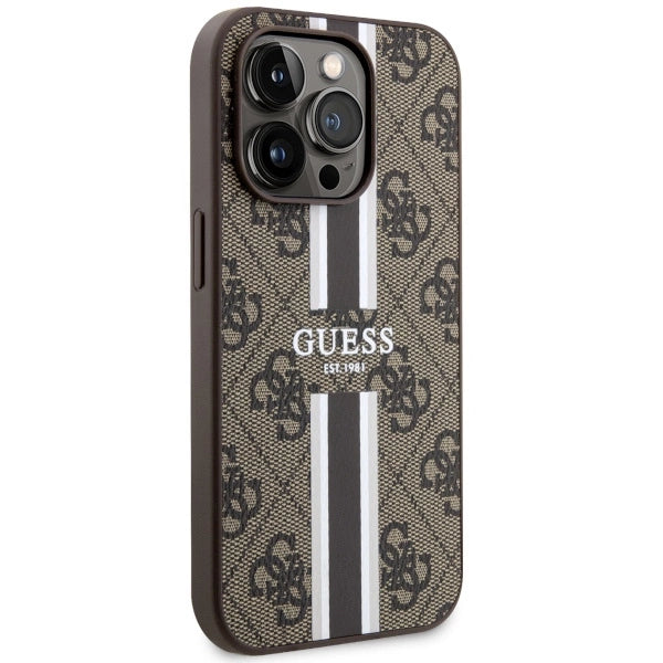Guess GUHMP14LP4RPSW iPhone 14 Pro 6.1" brown/brown hardcase 4G Printed Stripes MagSafe