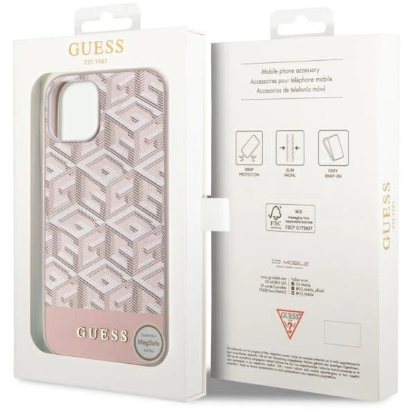 Guess GUHMP14MHGCFSEP iPhone 14 Plus 6.7" pink/pink hard case GCube Stripes MagSafe