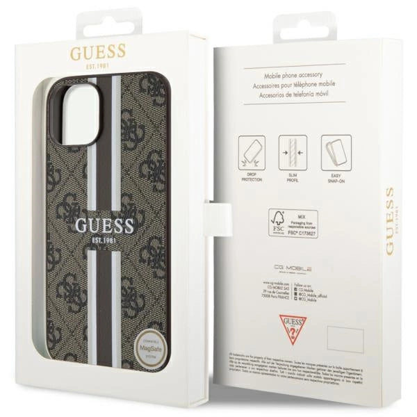 Guess GUHMP14SP4RPSW iPhone 14 6.1" brown/brown hardcase 4G Printed Stripes MagSafe
