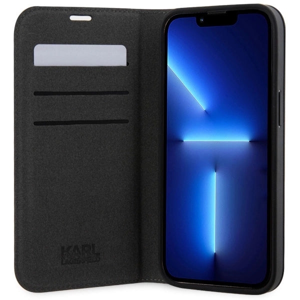 Karl Lagerfeld KLBKP14SSAKLHPG iPhone 14 6.1" bookcase silver/silver Saffiano Monogram