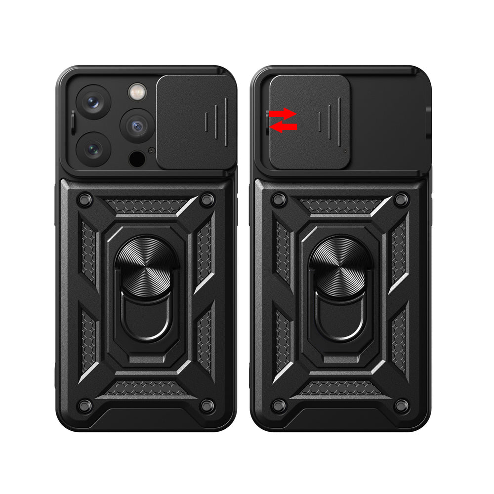 Hybrid Armor Camshield iPhone 15 Pro Case med Kickstand og Camera Cover - Blå