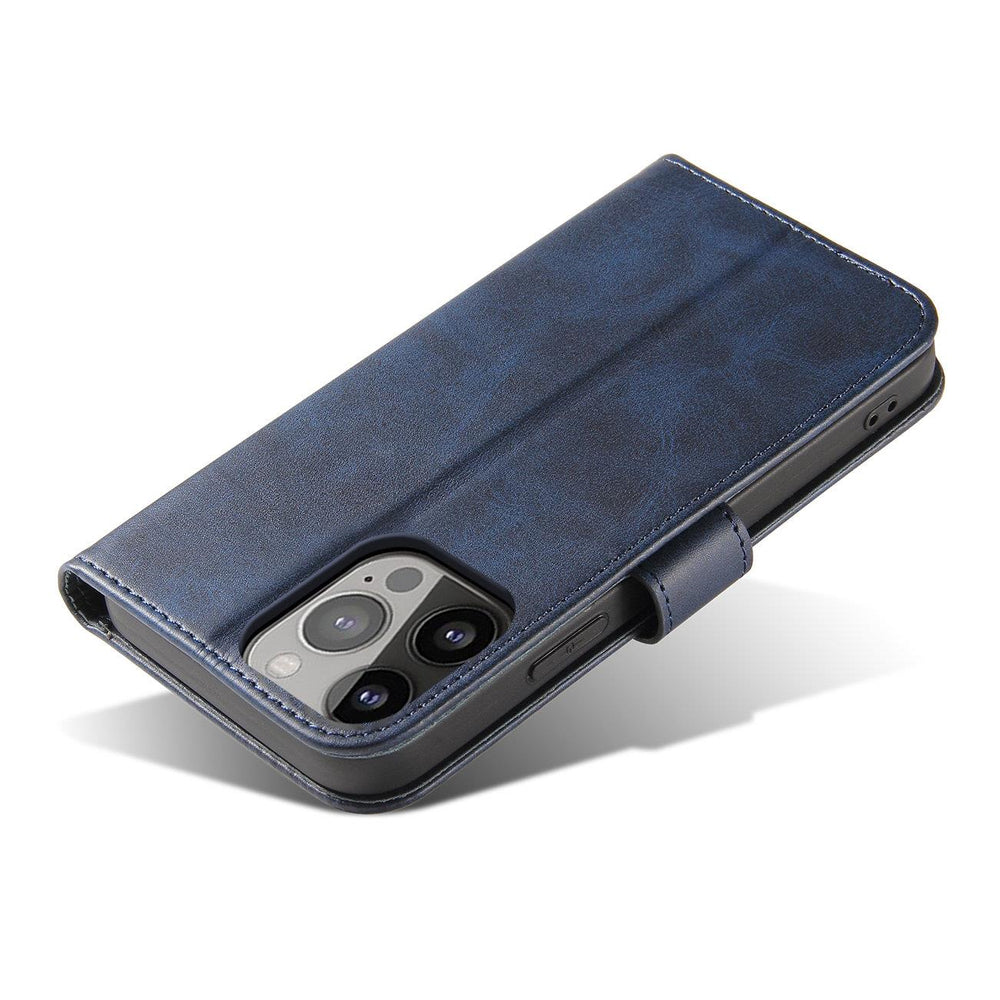Lommefoder med stativ til iPhone 15 Plus - blå .