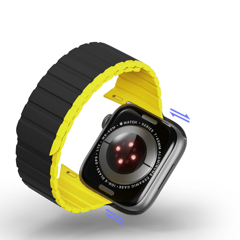 Magnetisk Apple Watch SE, 9, 8, 7, 6, 5, 4, 3, 2, 1 (41, 40, 38 mm) Dux Ducis Strap (LD Version) - sort og gul