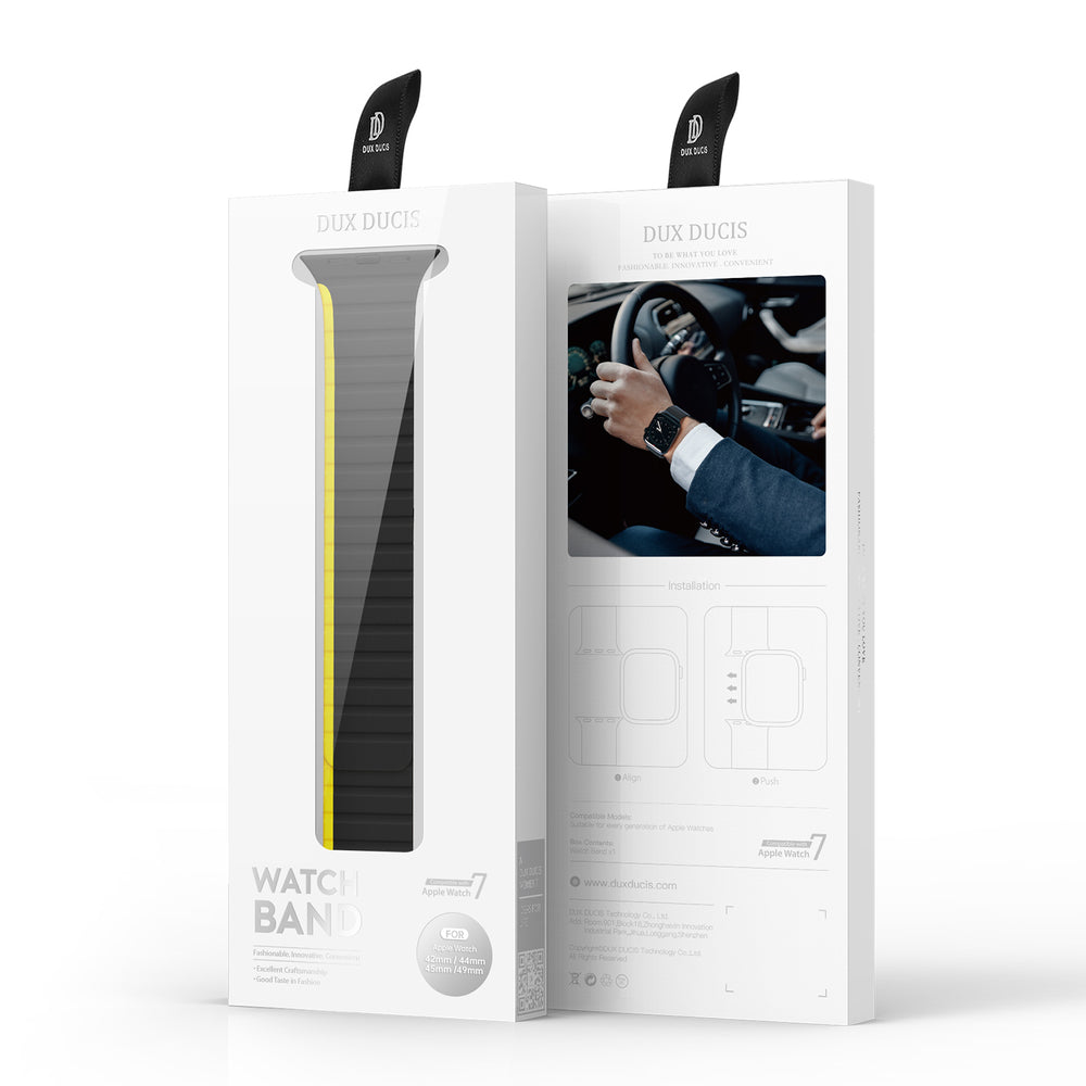 Magnetisk Apple Watch SE, 9, 8, 7, 6, 5, 4, 3, 2, 1 (41, 40, 38 mm) Dux Ducis Strap (LD Version) - sort og gul