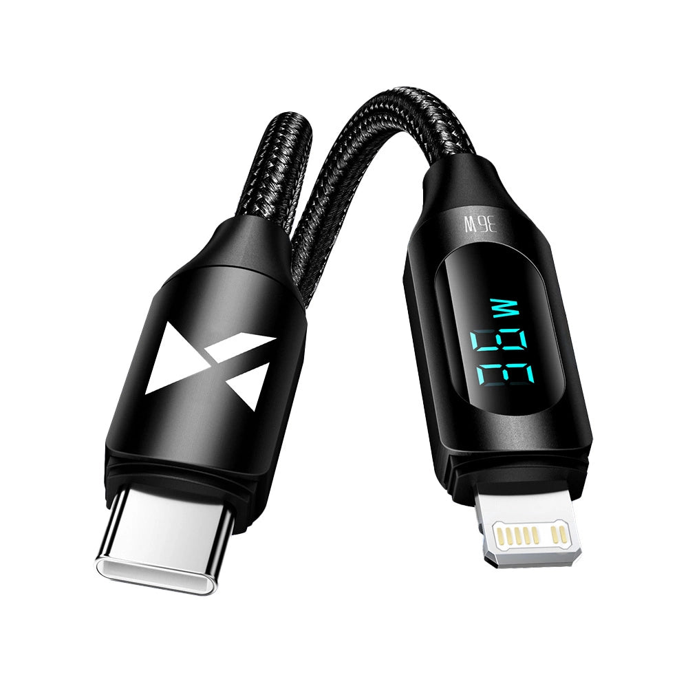 Wozinsky WUCLC2 Lightning - USB-C 36W 480Mb/s kabel 2m med display - sort