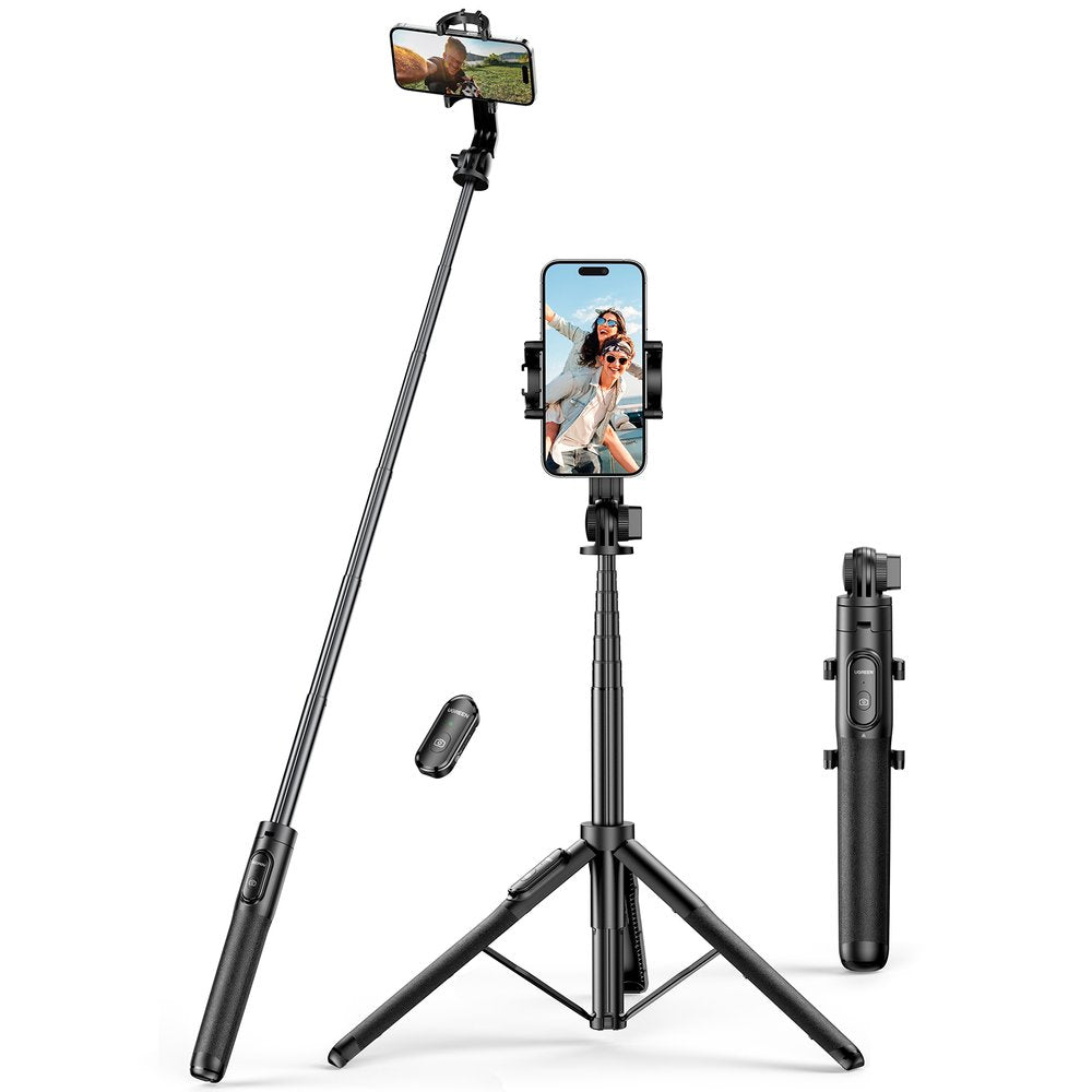 Selfie stick Ugreen LP586 teleskopisk stativ med Bluetooth fjernbetjening 1,5 m - sort