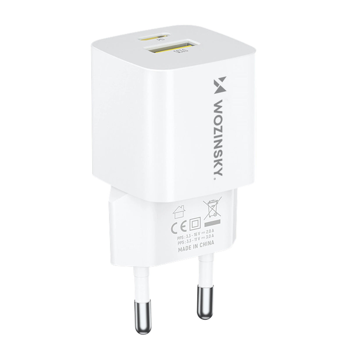 Wozinsky WWCEAC GaN USB-A USB-C 33W vægoplader - hvid