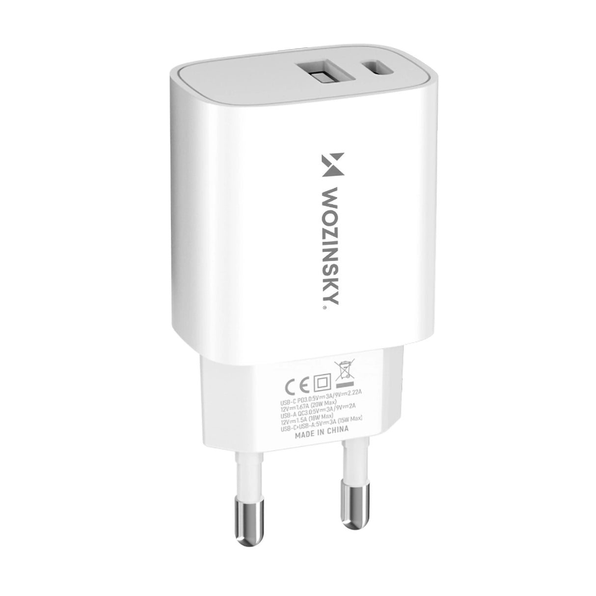 Wozinsky WGWCW USB-A USB-C 20W vægoplader - hvid