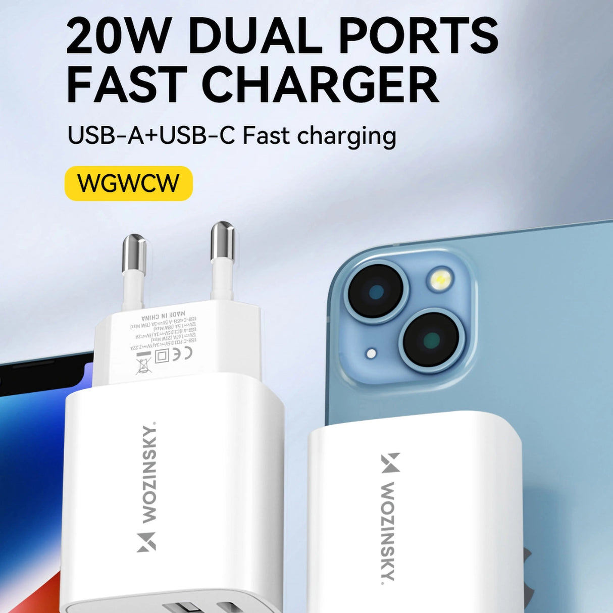 Wozinsky WGWCW USB-A USB-C 20W vægoplader - hvid