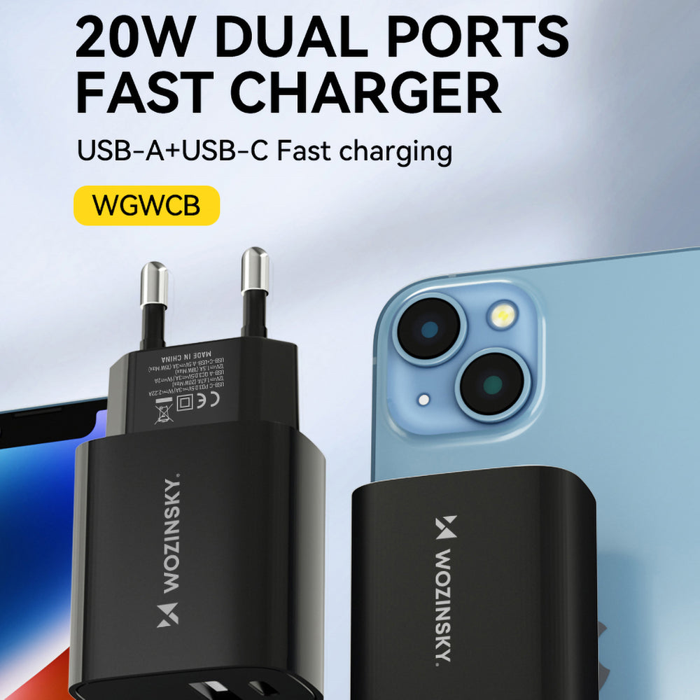 Wozinsky WGWCB USB-A USB-C 20W vægoplader - sort