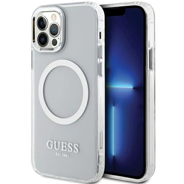 Guess Metal Outline Magsafe-kasse til iPhone 12 / iPhone 12 Pro - sølv