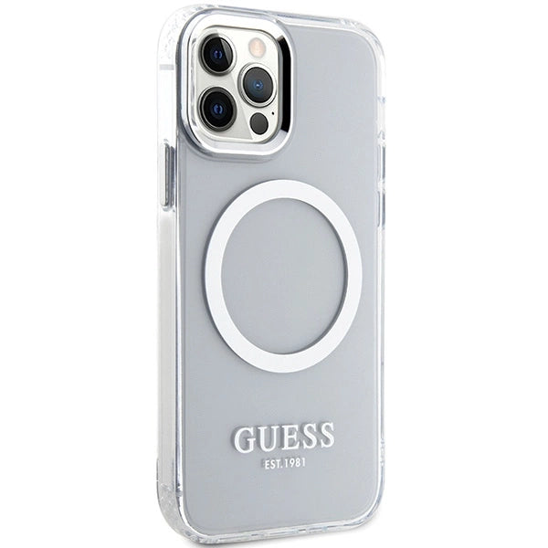 Guess Metal Outline Magsafe-kasse til iPhone 12 / iPhone 12 Pro - sølv