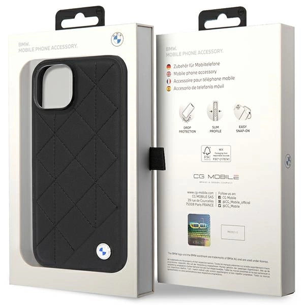 Case BMW BMHCP14S22RQDK iPhone 14 6,1" sort/sort Ledret Quilted