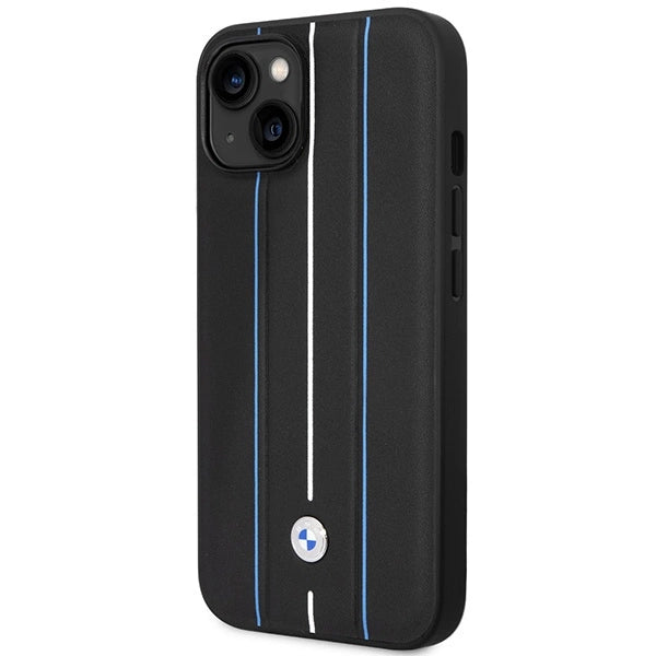 Case BMW BMHCP14S22RVSK iPhone 14 6,1" sort/sort hårdkasse Læder Stamp Blue Lines