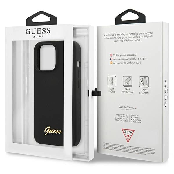 Guess GUHCP13XLSLMGBK iPhone 13 Pro Max 6.7" sort/sort hardcase Silicone Script Guld Logo