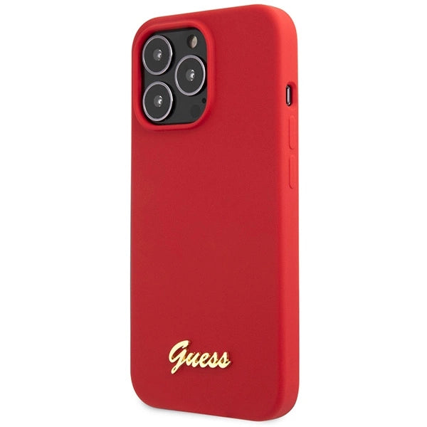 Guess GUHCP13XLSLMGRE iPhone 13 Pro Max 6.7" red/burgundy hard case Silicone Vintage Gold Logo