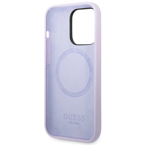 Guess GUHMP14LSBPLU iPhone 14 Pro 6.1" purple/purple hard case Silicone Logo Plate MagSafe
