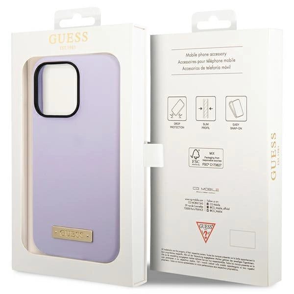 Guess GUHMP14LSBPLU iPhone 14 Pro 6.1" purple/purple hard case Silicone Logo Plate MagSafe