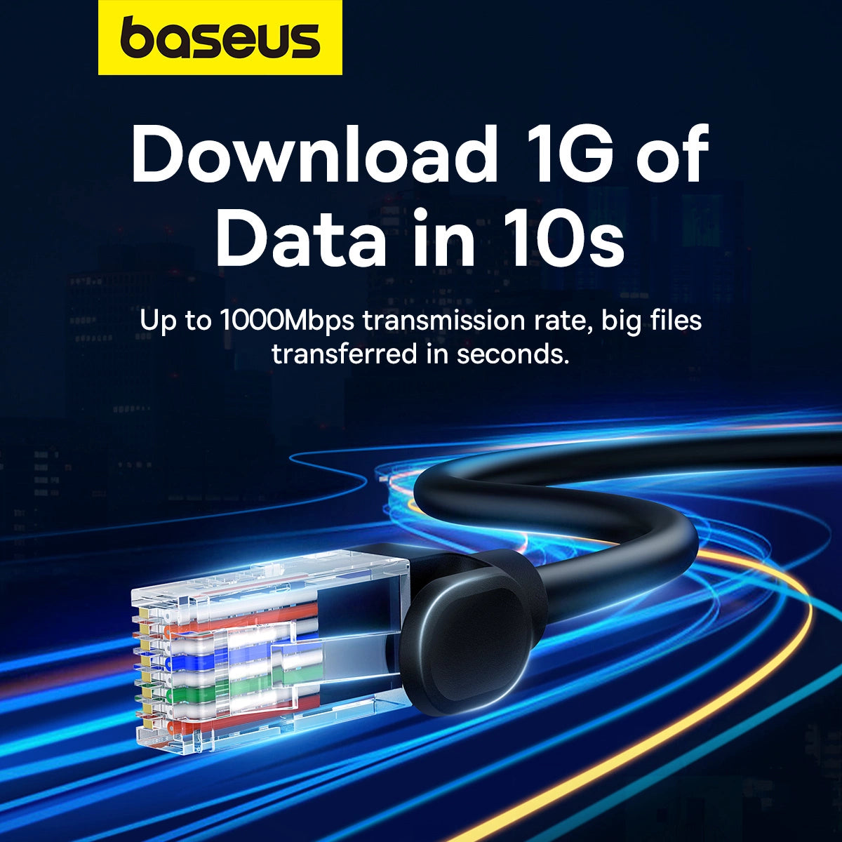 Baseus High Speed Cat 5 RJ-45 1000Mb/s Ethernet kabel 8m rund - sort