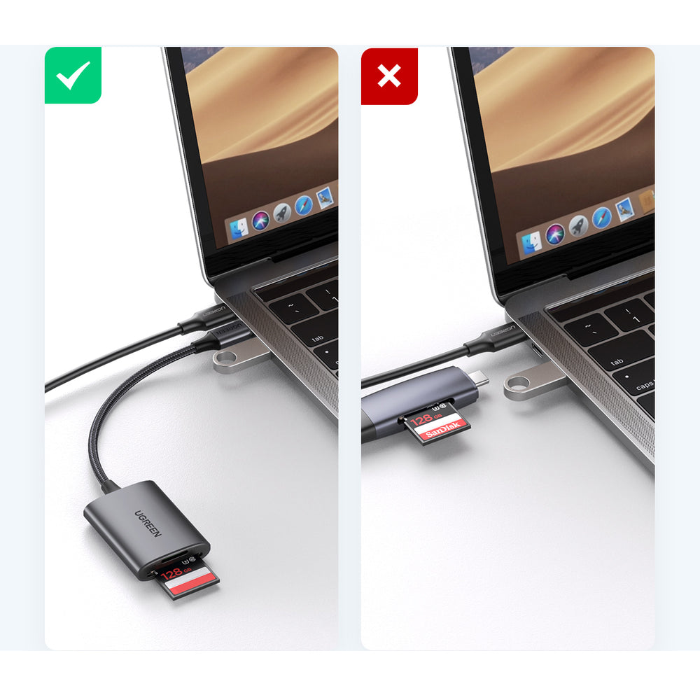Ugreen CM401 USB C 5Gb/s SD/TF Card Reader - Grå