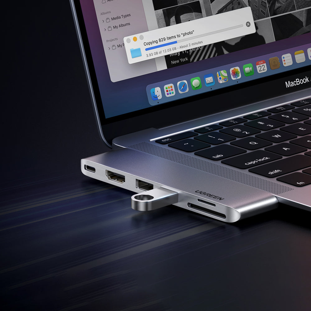 HUB Ugreen CM380 2xUSB C - HDMI/2xUSB 3.0/SD TF/USB C PD - grå