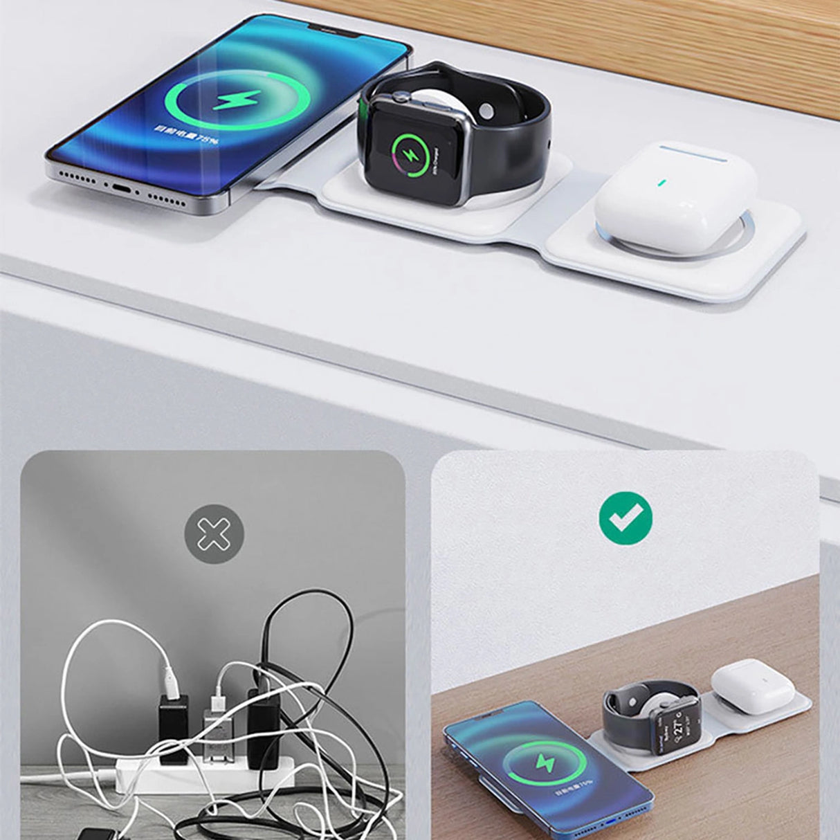 Dudao A11N 15W 3in1 induktiv oplader - hvid + USB-C / USB-C kabel