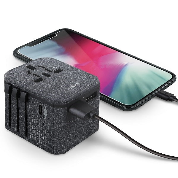 Uniq Voyage LITHOS Collective 33W 2xUSB PD 18W QC 3.0 rejseadapter - grå