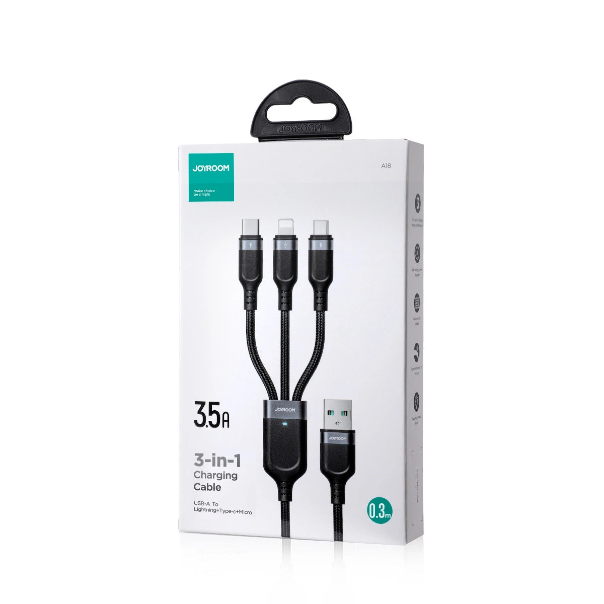 Joyroom Multi-Use Series S-A18 3in1 USB-A - Lightning / USB-C / micro USB-kabel 0,3m - sort