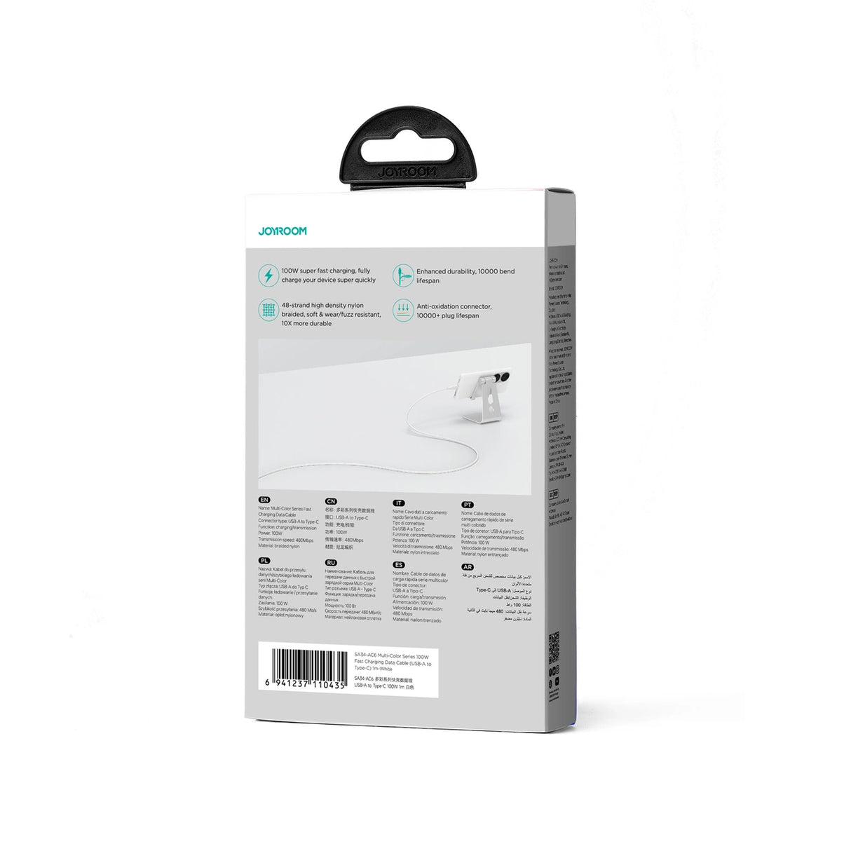 Joyroom Multi-Color Series S-A34 USB-A / USB-C 100W Kabel 1m - Hvid