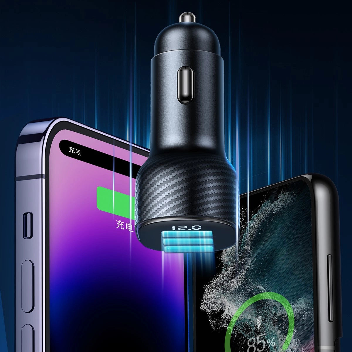 Joyroom JR-CCD04 30W 2x USB-C USB-A biloplader med display - sort