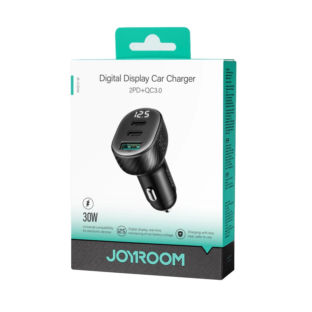 Joyroom JR-CCD04 30W 2x USB-C USB-A biloplader med display - sort