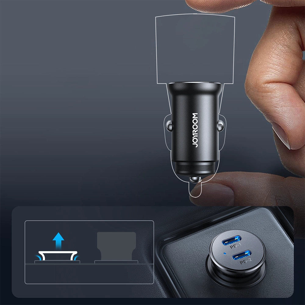 Joyroom JR-CCN06 30W 2x USB-C mini bil oplader metal - sort