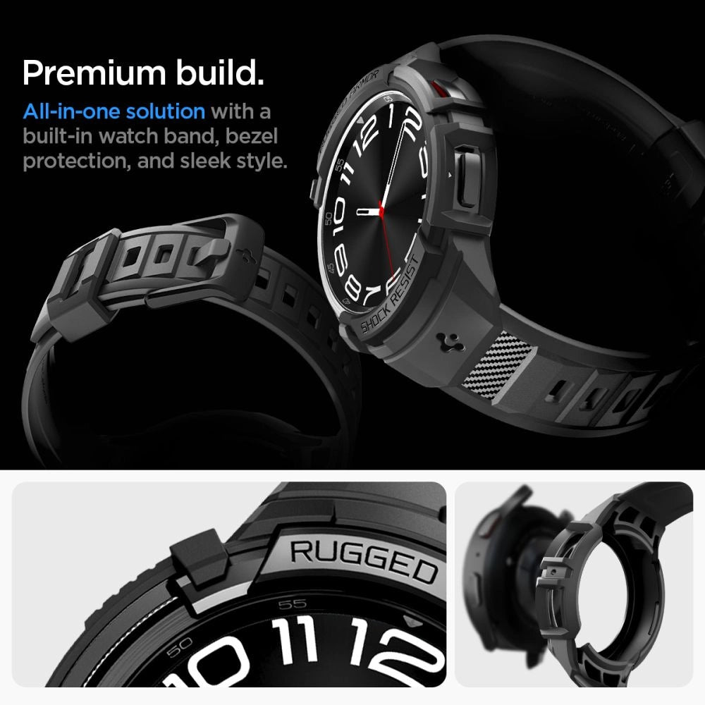 Spigen Rugged Armor Pro Case med rem til Samsung Galaxy Watch 6 Classic (47 mm) - sort