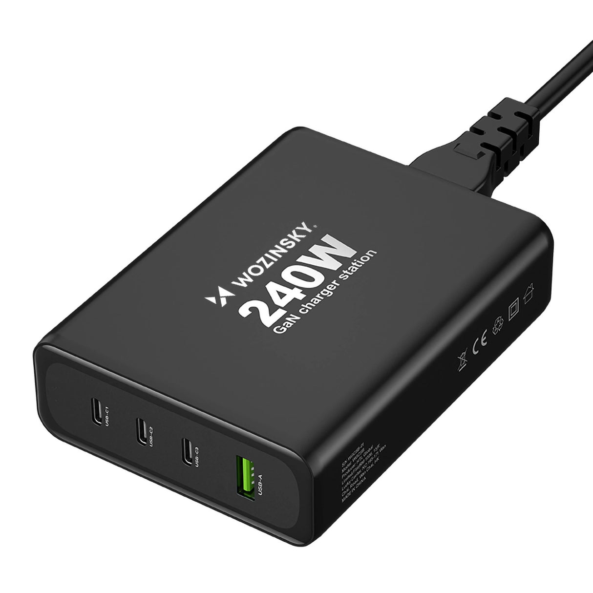 GaN Wozinsky WGCSB 240W USB-A / 3 x USB-C Wall Charger - sort