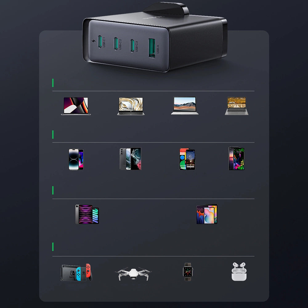 GaN oplader UK Joyroom JR-TCG05UK 140W 3x USB-C USB-A + USB-C / USB-C kabel 240W 1,2m