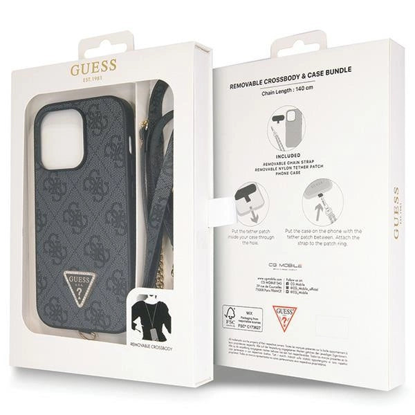 Guess GUHCP14LP4TDSCPK case for iPhone 14 Pro - black Crossbody 4G Metal Logo