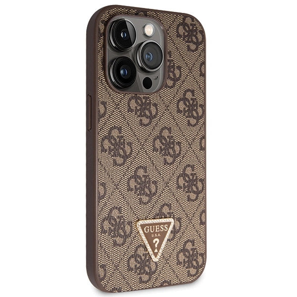 Guess GUHCP14LP4TDSCPW case for iPhone 14 Pro - brown Crossbody 4G Metal Logo