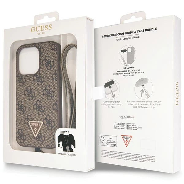 Guess GUHCP14LP4TDSCPW case for iPhone 14 Pro - brown Crossbody 4G Metal Logo
