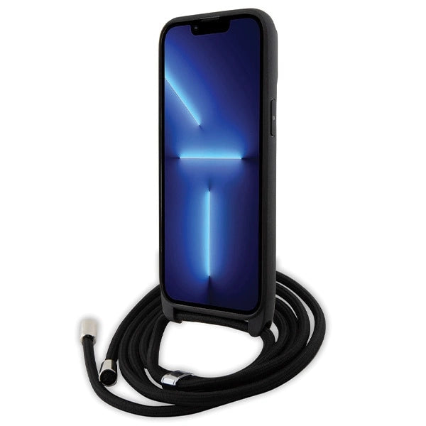 Karl Lagerfeld KLHCP14XSAKCPSK case for iPhone 14 Pro Max 6.7" hardcase - black Crossbody Saffiano Metal Pin Karl&Choupette