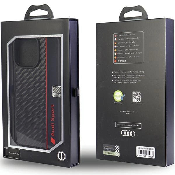 Audi Carbon Fiber Stripe iPhone 14 Pro Max 6.7" black/black hardcase AUS-TPUPCIP14PM-R8/D1-BK