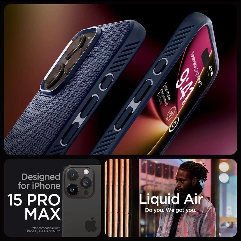 Spigen Liquid Air Case til iPhone 15 Pro Max - Blå