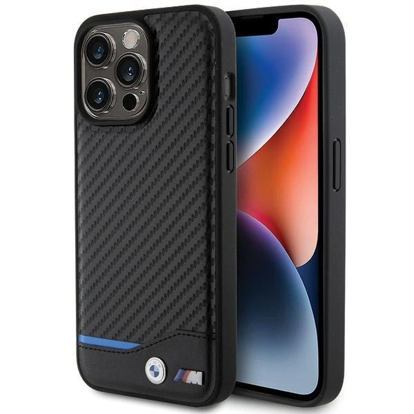 BMW læder Carbon-foder for iPhone 15 Pro Max - sort