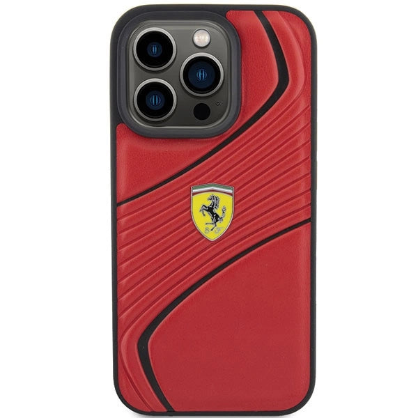 Ferrari Twist Metal Logo-foder til iPhone 15 Pro - rød