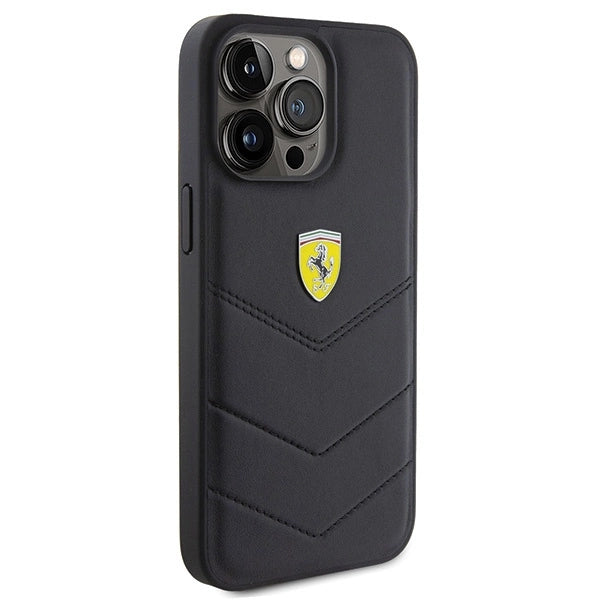 Ferrari Quilted Metal Logo case for iPhone 15 Pro Max - black