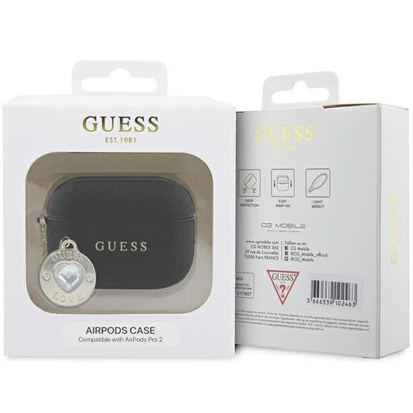 Guess GUAP2PGEHCDK case for AirPods Pro 2 cover - black Fixed Glitter Heart Diamond Charm