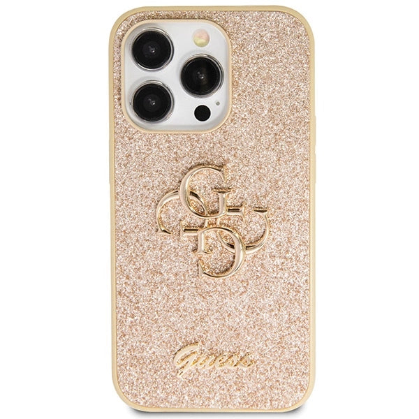 Guess GUHCP14LHG4SGD case for iPhone 14 Pro - gold Glitter Script Big 4G