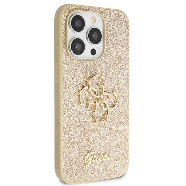 Guess GUHCP14LHG4SGD case for iPhone 14 Pro - gold Glitter Script Big 4G