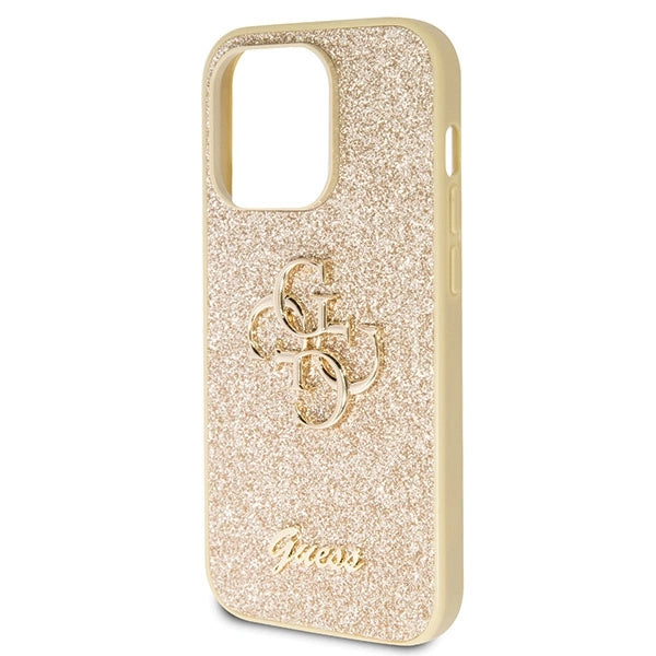 Guess GUHCP14LHG4SGD case for iPhone 14 Pro - gold Glitter Script Big 4G