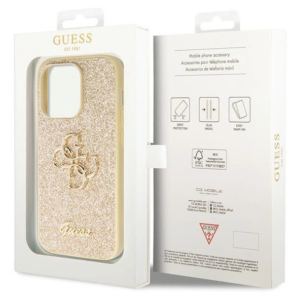 Guess GUHCP14LHG4SGD case for iPhone 14 Pro - gold Glitter Script Big 4G